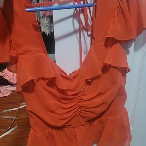 bebe Orange Ruffle V-Neck Camisole